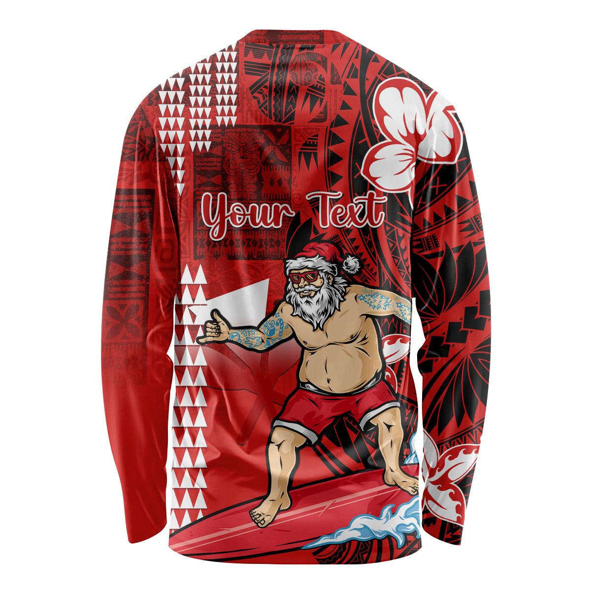 Personalised Hawaii Christmas Long Sleeve Shirt Mele Kalikimaka Surfing Santa Claus LT14 - Polynesian Pride