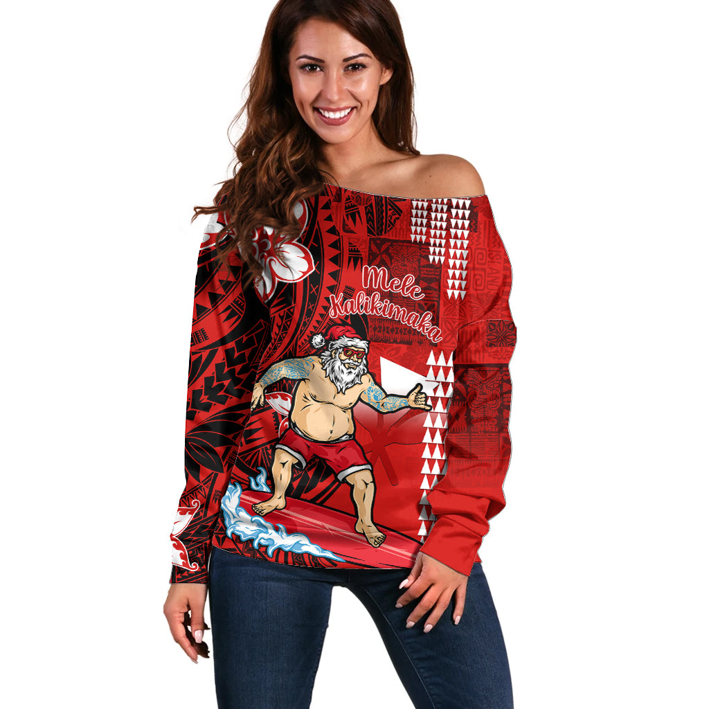 Personalised Hawaii Christmas Off Shoulder Sweater Mele Kalikimaka