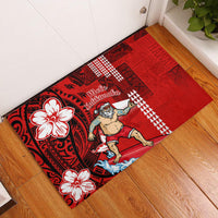 Personalised Hawaii Christmas Rubber Doormat Mele Kalikimaka Surfing Santa Claus LT14 Red - Polynesian Pride
