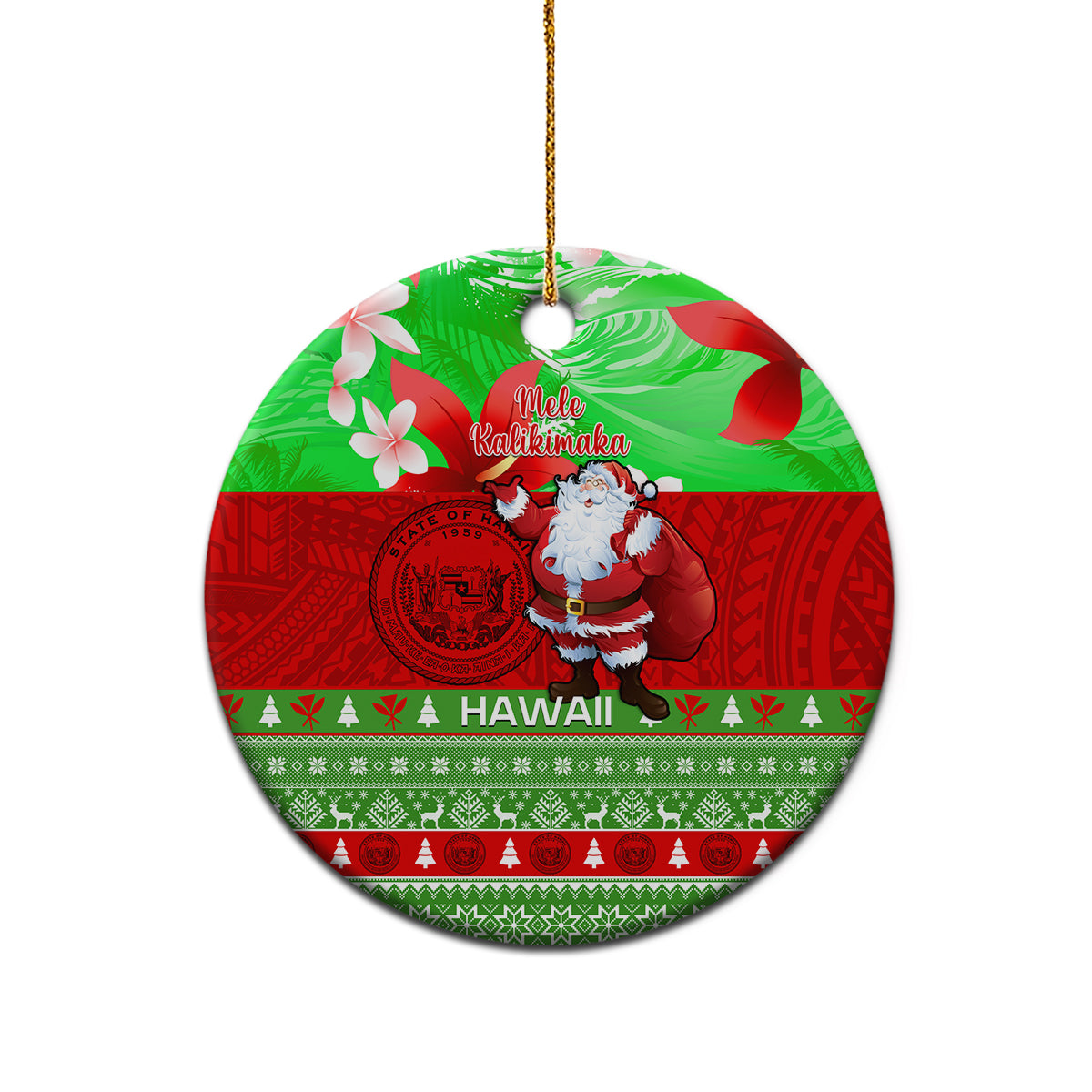 Personalised Hawaii Christmas Ceramic Ornament Mele Kalikimaka Hawaiian Santa Tropical Vibes LT14 - Polynesian Pride