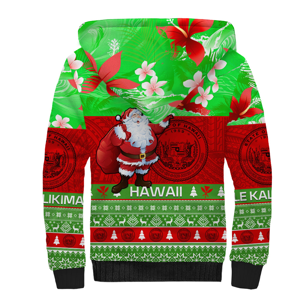 Personalised Hawaii Christmas Sherpa Hoodie Mele Kalikimaka Hawaiian Santa Tropical Vibes LT14 - Polynesian Pride
