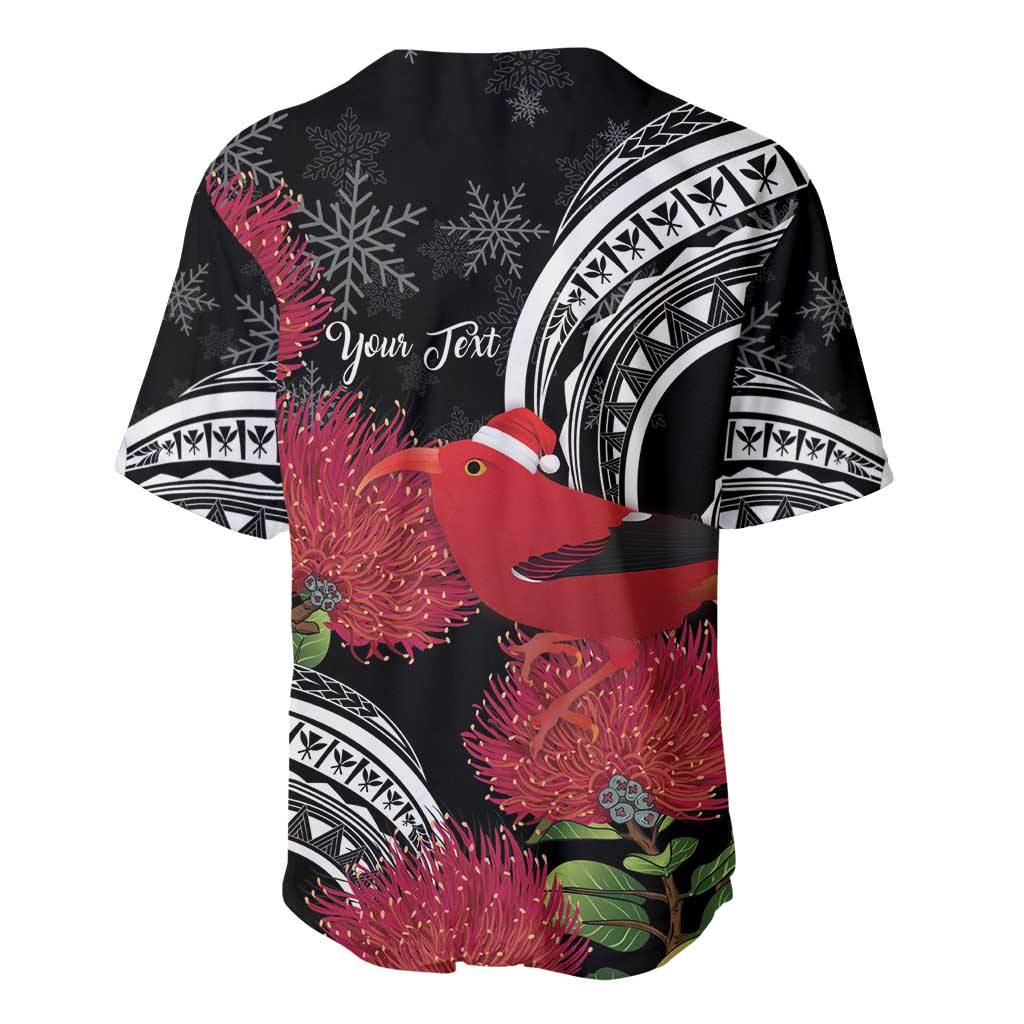 Personalized Mele Kalikimaka Hawaii Baseball Jersey I'iwi Bird With Ohia Lehua - Black Color LT14 - Polynesian Pride