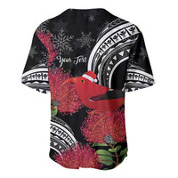 Personalized Mele Kalikimaka Hawaii Baseball Jersey I'iwi Bird With Ohia Lehua - Black Color LT14 - Polynesian Pride