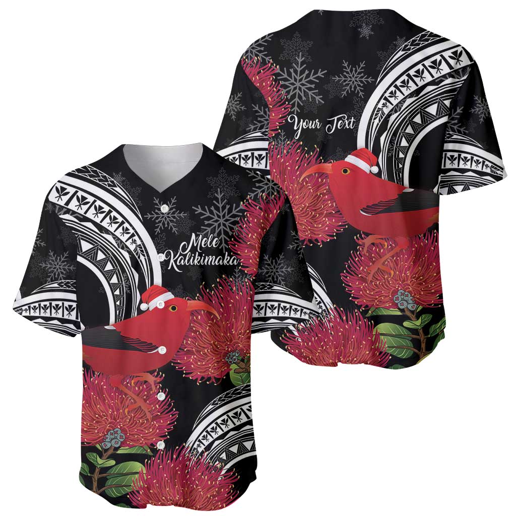 Personalized Mele Kalikimaka Hawaii Baseball Jersey I'iwi Bird With Ohia Lehua - Black Color LT14 - Polynesian Pride