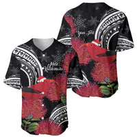 Personalized Mele Kalikimaka Hawaii Baseball Jersey I'iwi Bird With Ohia Lehua - Black Color LT14 - Polynesian Pride