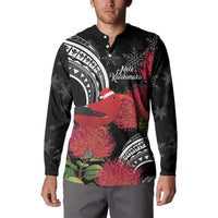 Personalized Mele Kalikimaka Hawaii Button Sweatshirt I'iwi Bird With Ohia Lehua - Black Color LT14 - Polynesian Pride