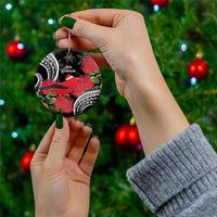 Personalized Mele Kalikimaka Hawaii Ceramic Ornament I'iwi Bird With Ohia Lehua - Black Color