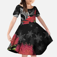 Personalized Mele Kalikimaka Hawaii Family Matching Tank Maxi Dress and Hawaiian Shirt I'iwi Bird With Ohia Lehua - Black Color LT14 Daughter's Dress Black - Polynesian Pride