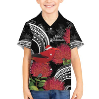 Personalized Mele Kalikimaka Hawaii Family Matching Tank Maxi Dress and Hawaiian Shirt I'iwi Bird With Ohia Lehua - Black Color LT14 Son's Shirt Black - Polynesian Pride
