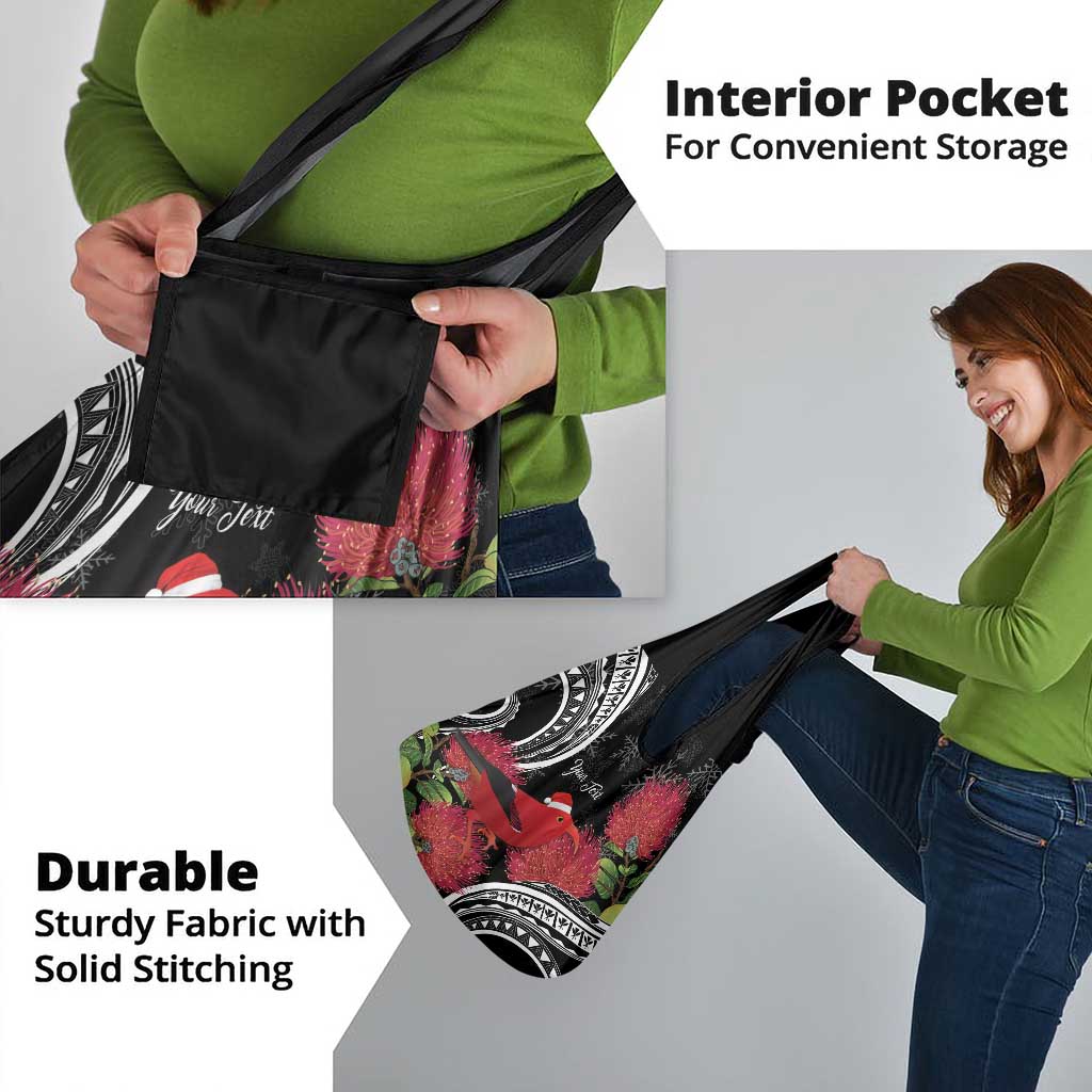 Personalized Mele Kalikimaka Hawaii Grocery Bag I'iwi Bird With Ohia Lehua - Black Color