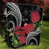 Personalized Mele Kalikimaka Hawaii Quilt I'iwi Bird With Ohia Lehua - Black Color