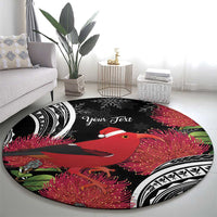Personalized Mele Kalikimaka Hawaii Round Carpet I'iwi Bird With Ohia Lehua - Black Color LT14 - Polynesian Pride