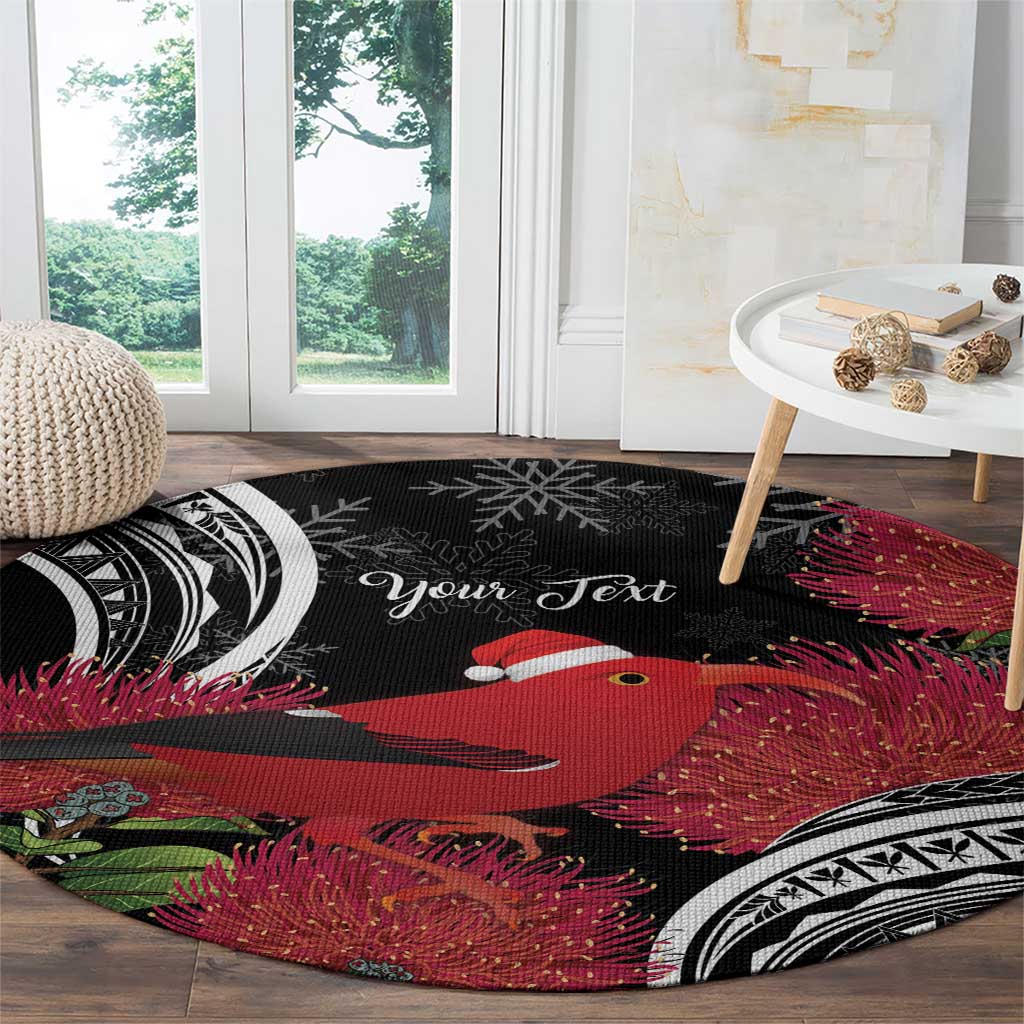 Personalized Mele Kalikimaka Hawaii Round Carpet I'iwi Bird With Ohia Lehua - Black Color LT14 - Polynesian Pride