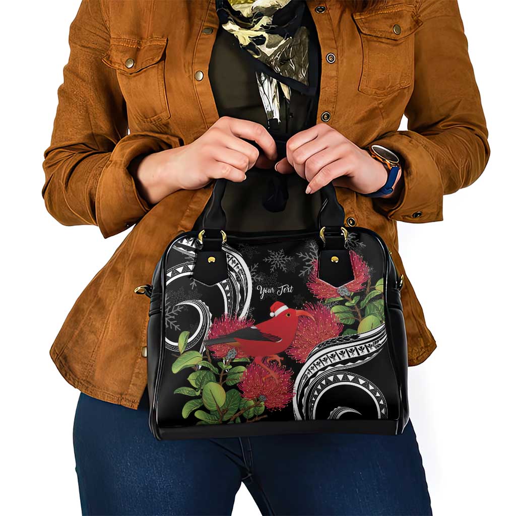 Personalized Mele Kalikimaka Hawaii Shoulder Handbag I'iwi Bird With Ohia Lehua - Black Color
