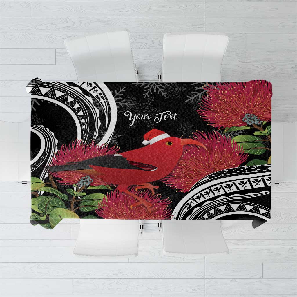 Personalized Mele Kalikimaka Hawaii Tablecloth I'iwi Bird With Ohia Lehua - Black Color LT14 Black - Polynesian Pride