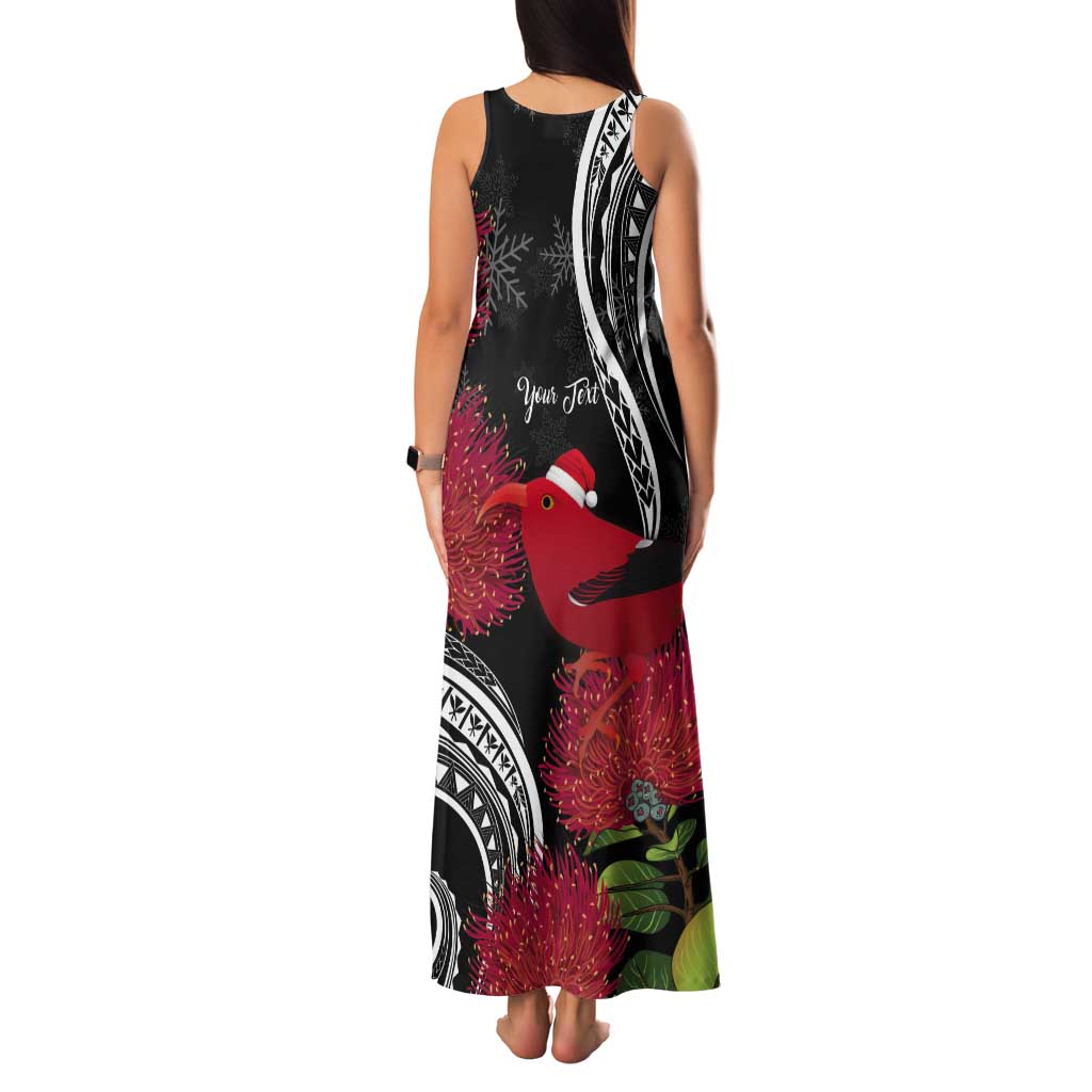 Personalized Mele Kalikimaka Hawaii Tank Maxi Dress I'iwi Bird With Ohia Lehua - Black Color