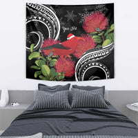 Personalized Mele Kalikimaka Hawaii Tapestry I'iwi Bird With Ohia Lehua - Black Color LT14 - Polynesian Pride