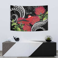 Personalized Mele Kalikimaka Hawaii Tapestry I'iwi Bird With Ohia Lehua - Black Color LT14 - Polynesian Pride