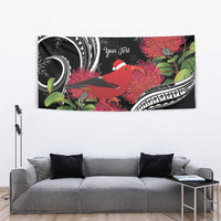 Personalized Mele Kalikimaka Hawaii Tapestry I'iwi Bird With Ohia Lehua - Black Color LT14 - Polynesian Pride