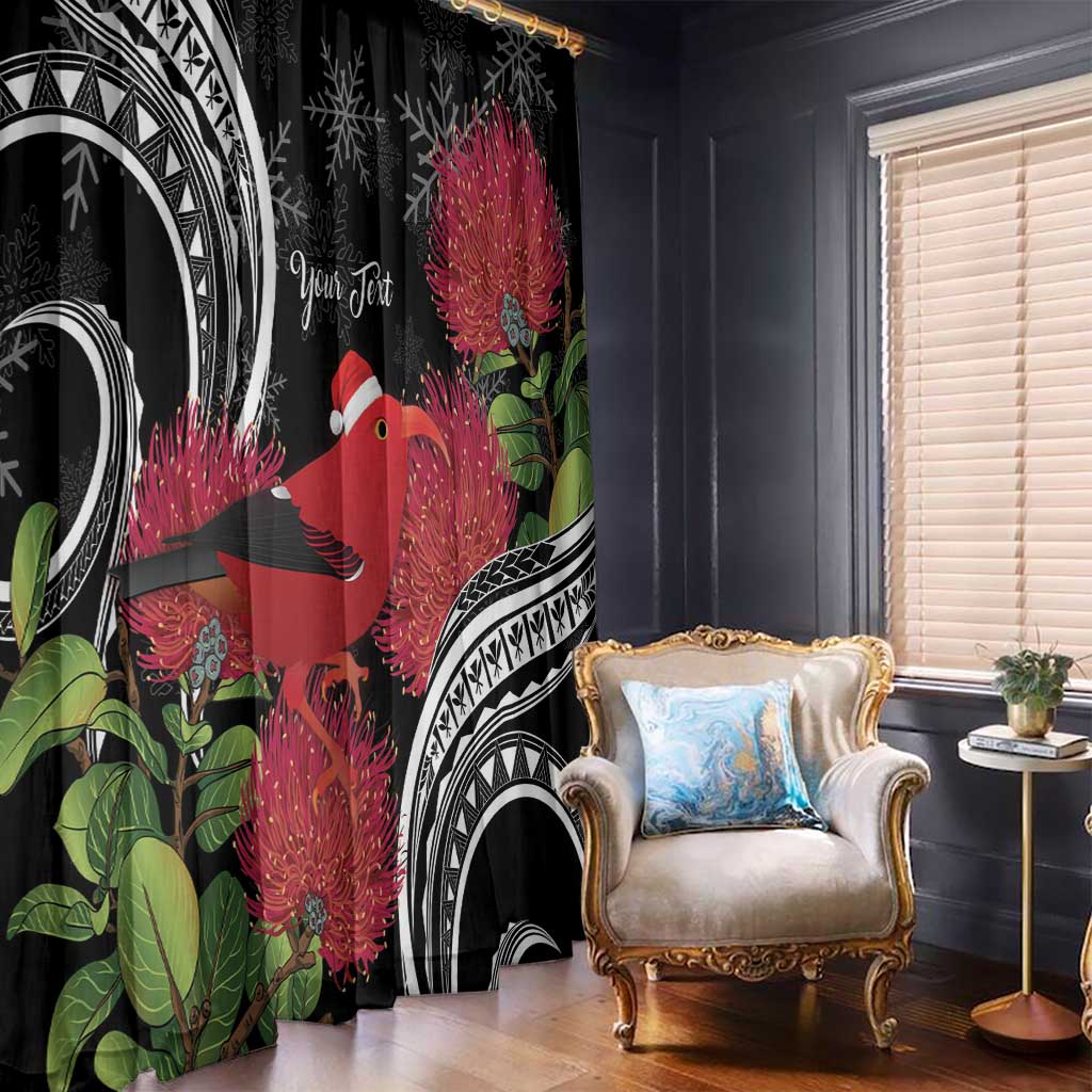 Personalized Mele Kalikimaka Hawaii Window Curtain I'iwi Bird With Ohia Lehua - Black Color