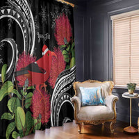 Personalized Mele Kalikimaka Hawaii Window Curtain I'iwi Bird With Ohia Lehua - Black Color