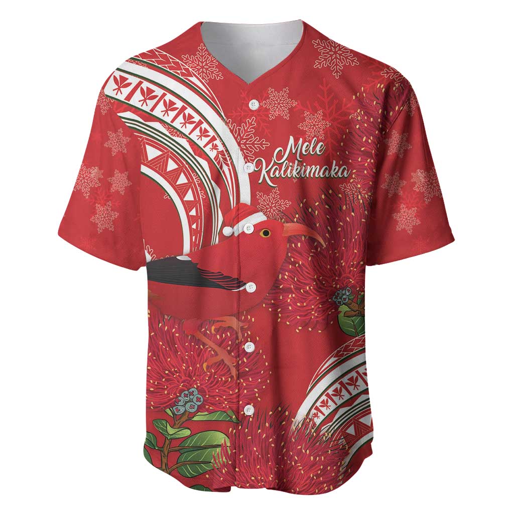 Personalized Mele Kalikimaka Hawaii Baseball Jersey I'iwi Bird With Ohia Lehua - Red Color LT14 Red - Polynesian Pride