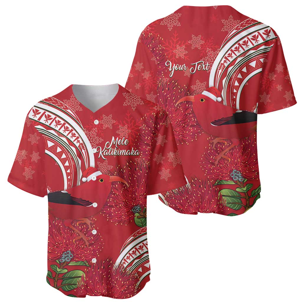 Personalized Mele Kalikimaka Hawaii Baseball Jersey I'iwi Bird With Ohia Lehua - Red Color LT14 - Polynesian Pride