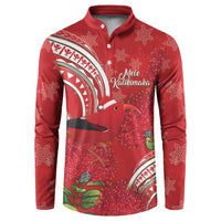 Personalized Mele Kalikimaka Hawaii Button Sweatshirt I'iwi Bird With Ohia Lehua - Red Color LT14 Red - Polynesian Pride