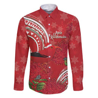 Personalized Mele Kalikimaka Hawaii Family Matching Long Sleeve Bodycon Dress and Hawaiian Shirt I'iwi Bird With Ohia Lehua - Red Color