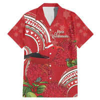 Personalized Mele Kalikimaka Hawaii Family Matching Mermaid Dress and Hawaiian Shirt I'iwi Bird With Ohia Lehua - Red Color