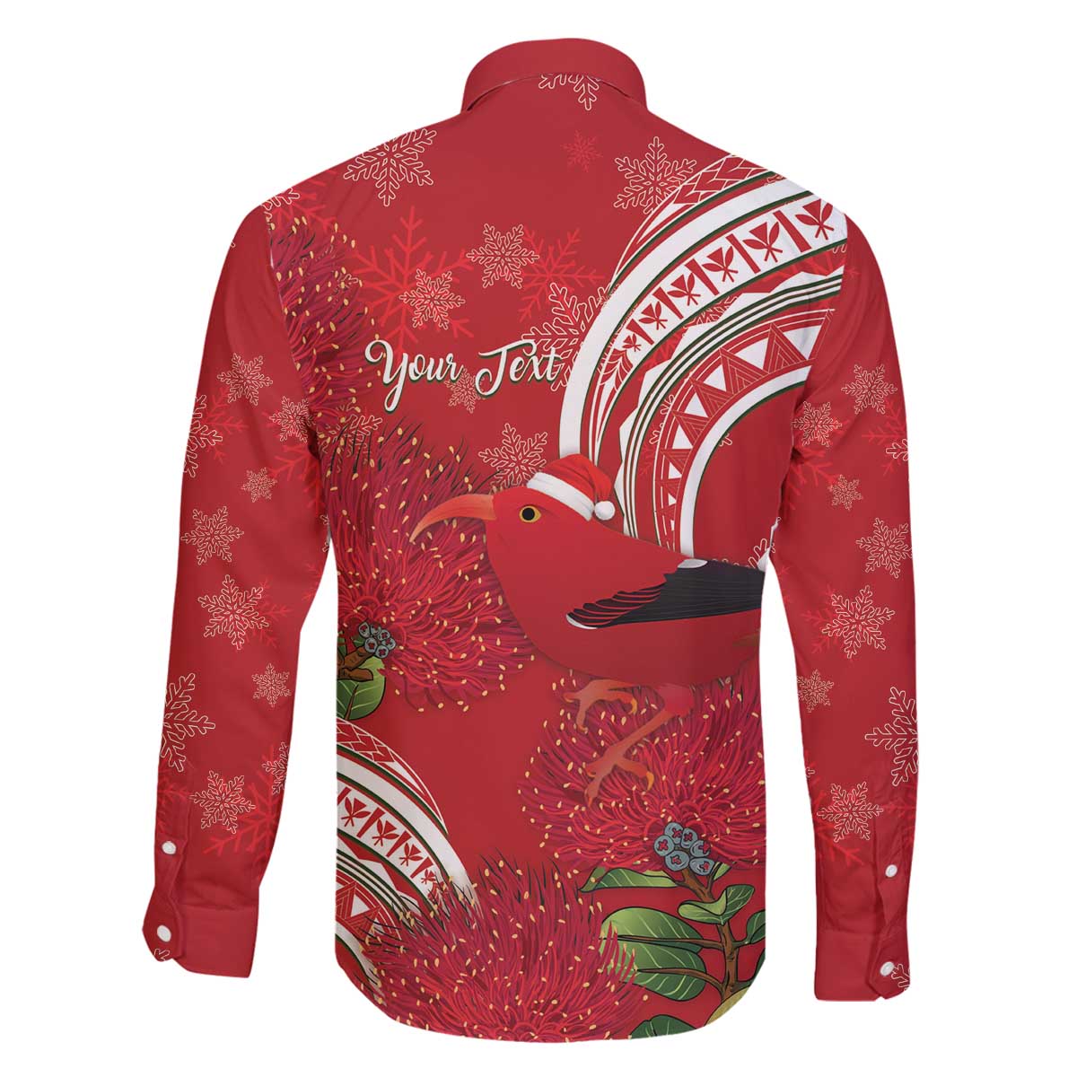 Personalized Mele Kalikimaka Hawaii Family Matching Off The Shoulder Long Sleeve Dress and Hawaiian Shirt I'iwi Bird With Ohia Lehua - Red Color LT14 - Polynesian Pride