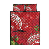 Personalized Mele Kalikimaka Hawaii Quilt Bed Set I'iwi Bird With Ohia Lehua - Red Color