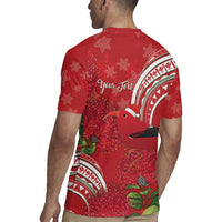 Personalized Mele Kalikimaka Hawaii Rugby Jersey I'iwi Bird With Ohia Lehua - Red Color