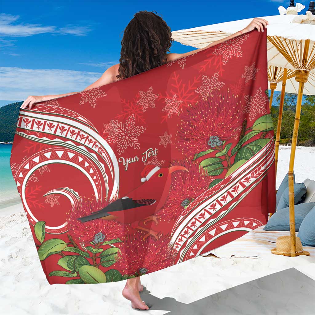 Personalized Mele Kalikimaka Hawaii Sarong I'iwi Bird With Ohia Lehua - Red Color LT14 One Size 44 x 66 inches Red - Polynesian Pride