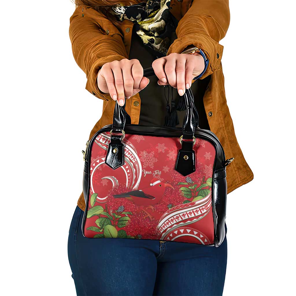 Personalized Mele Kalikimaka Hawaii Shoulder Handbag I'iwi Bird With Ohia Lehua - Red Color LT14 One Size Red - Polynesian Pride