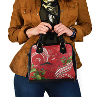 Personalized Mele Kalikimaka Hawaii Shoulder Handbag I'iwi Bird With Ohia Lehua - Red Color