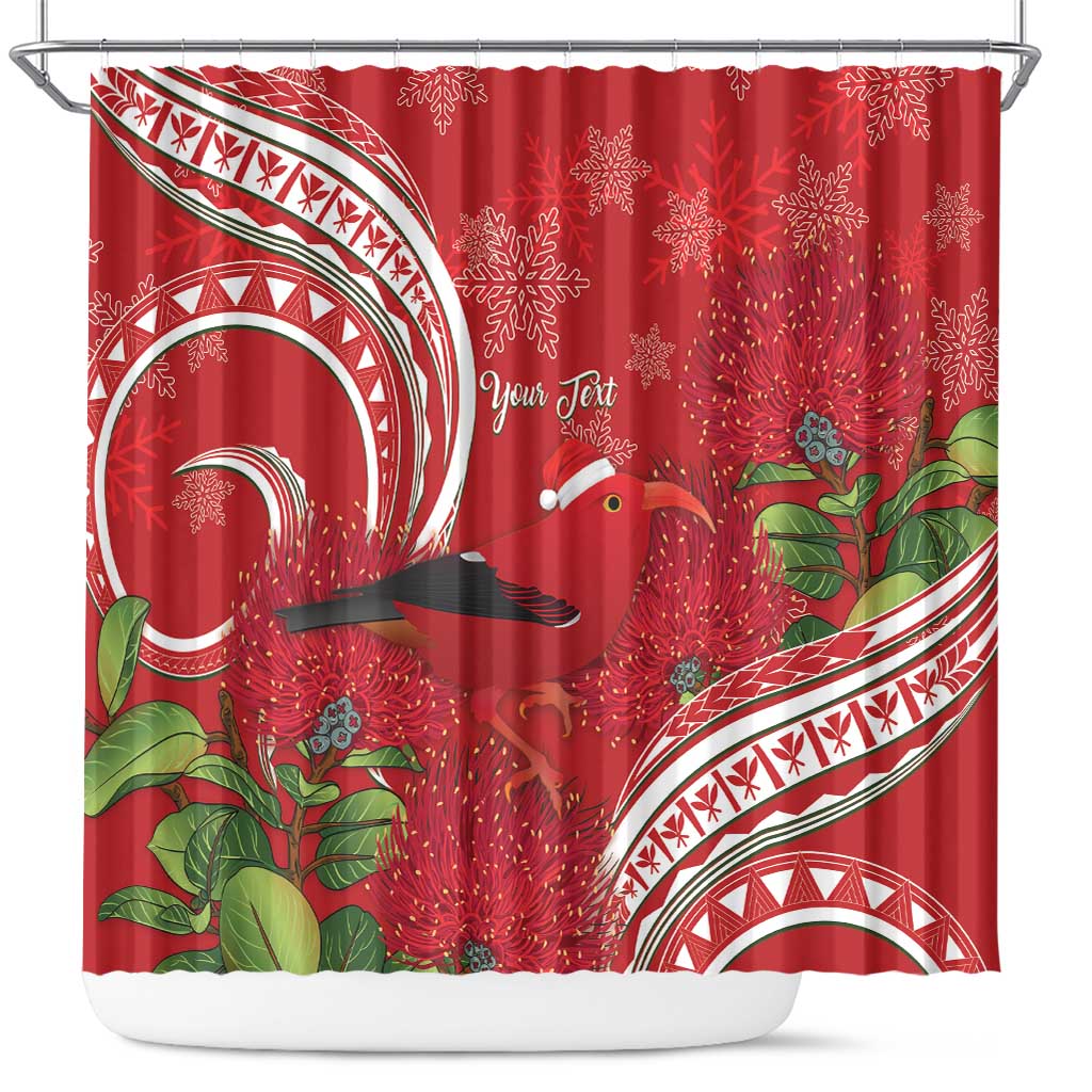 Personalized Mele Kalikimaka Hawaii Shower Curtain I'iwi Bird With Ohia Lehua - Red Color LT14 Red - Polynesian Pride