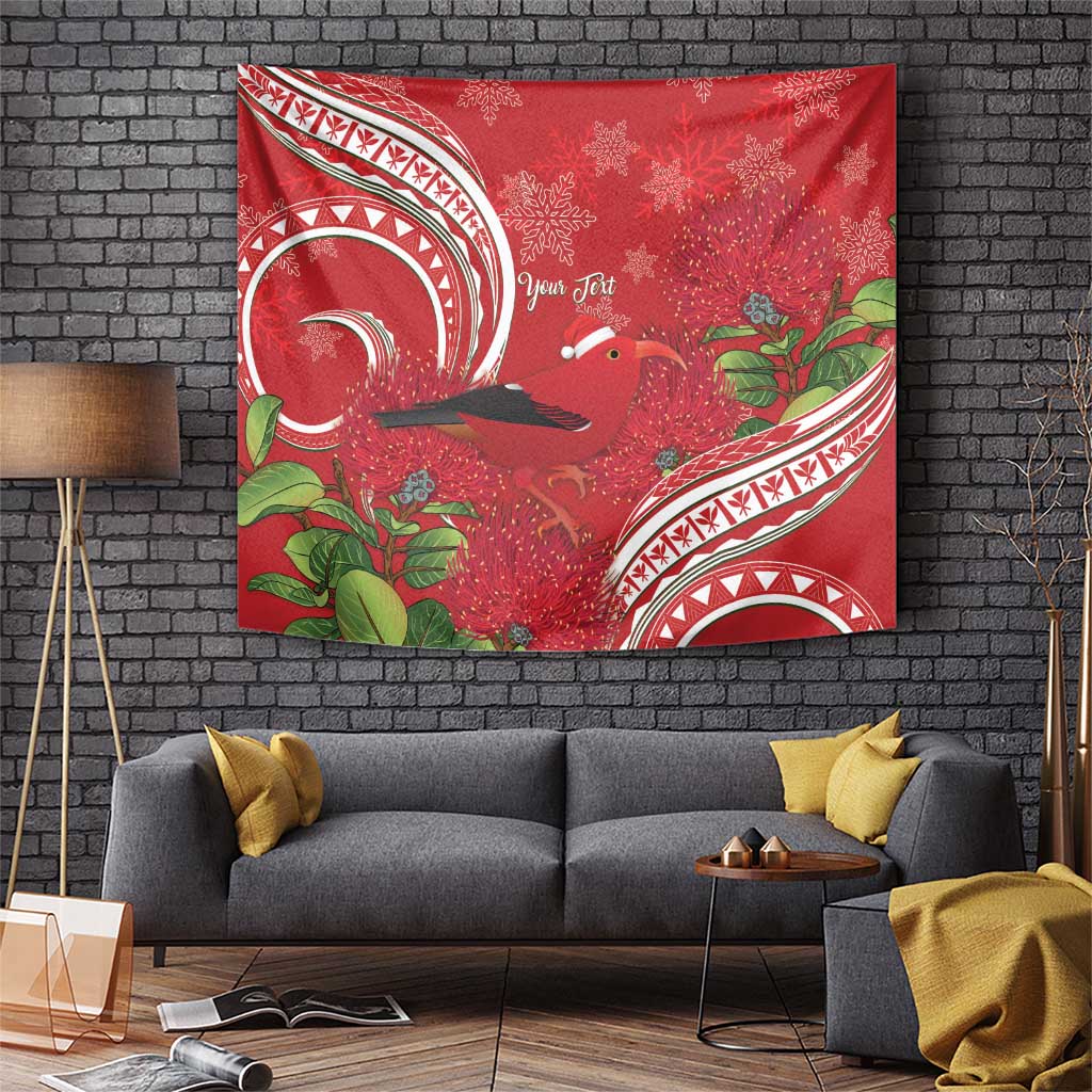 Personalized Mele Kalikimaka Hawaii Tapestry I'iwi Bird With Ohia Lehua - Red Color LT14 Red - Polynesian Pride
