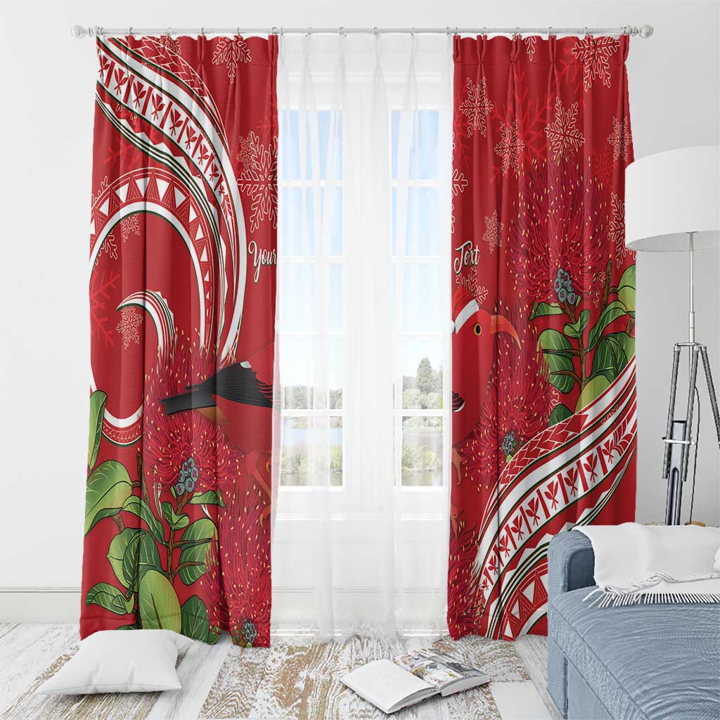 Personalized Mele Kalikimaka Hawaii Window Curtain I'iwi Bird With Ohia Lehua - Red Color