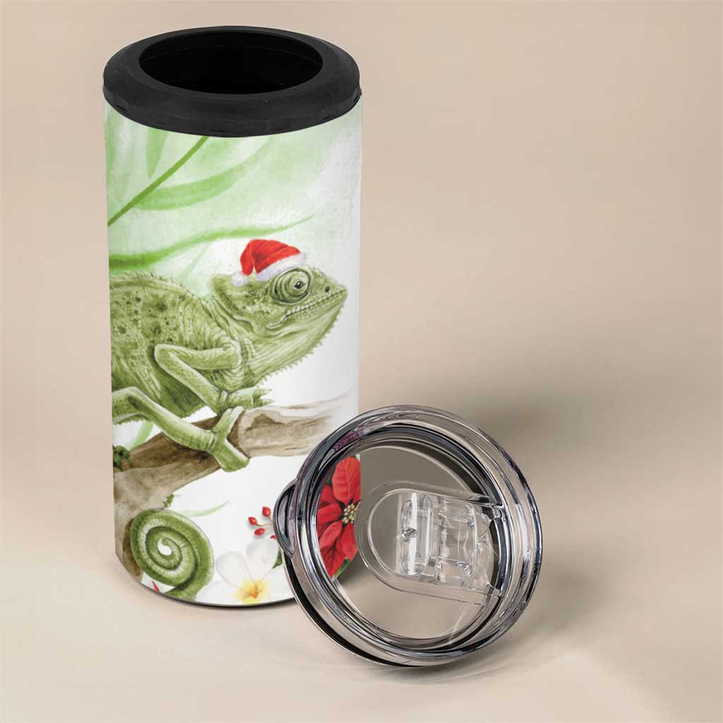 Pastel Green Hawaii Chameleon Christmas 4 in 1 Can Cooler Tumbler Mele Kalikimaka Kakau - Watercolor