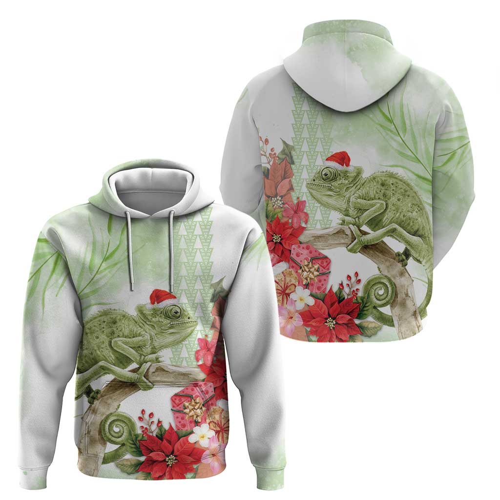 Pastel Green Hawaii Chameleon Christmas Hoodie Mele Kalikimaka Kakau - Watercolor