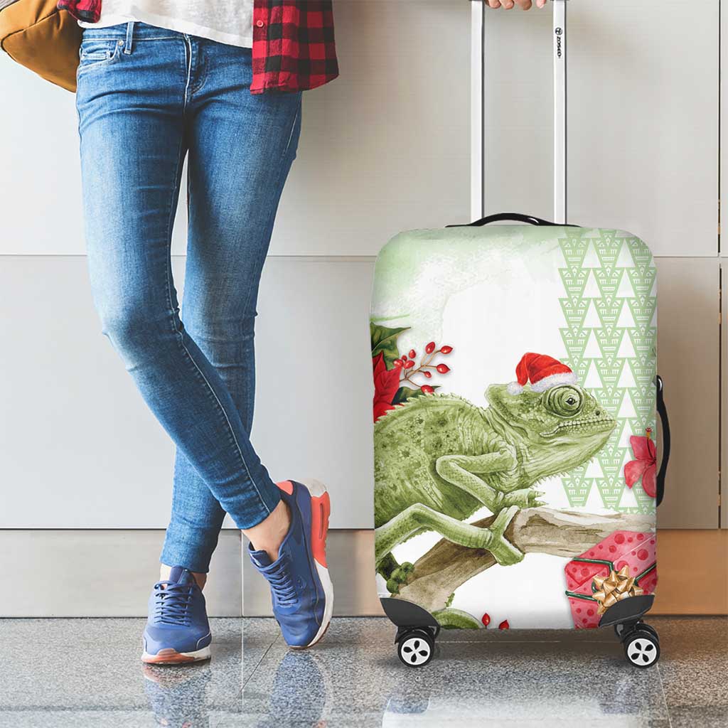 Pastel Green Hawaii Chameleon Christmas Luggage Cover Mele Kalikimaka Kakau - Watercolor