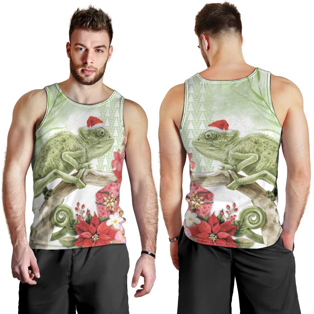 Pastel Green Hawaii Chameleon Christmas Men Tank Top Mele Kalikimaka Kakau - Watercolor