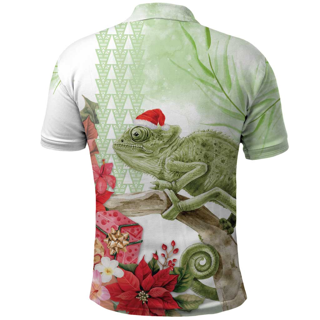 Pastel Green Hawaii Chameleon Christmas Polo Shirt Mele Kalikimaka Kakau - Watercolor