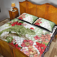Pastel Green Hawaii Chameleon Christmas Quilt Bed Set Mele Kalikimaka Kakau - Watercolor