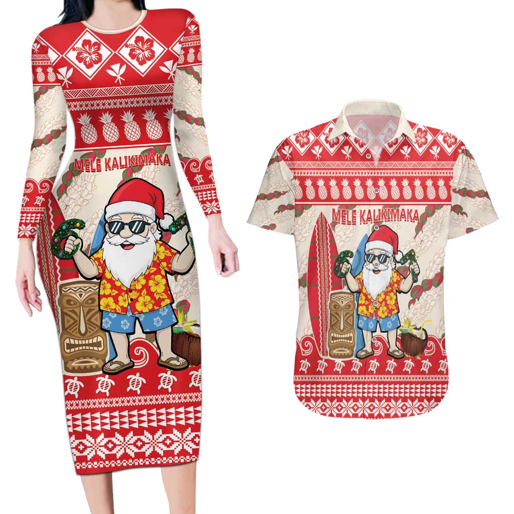 Hawaii Christmas Six Seven Couples Matching Long Sleeve Bodycon Dress and Hawaiian Shirt Mele Kalikimaka Funny Santa 67 Gen Alpha Slang - Polynesian Pride