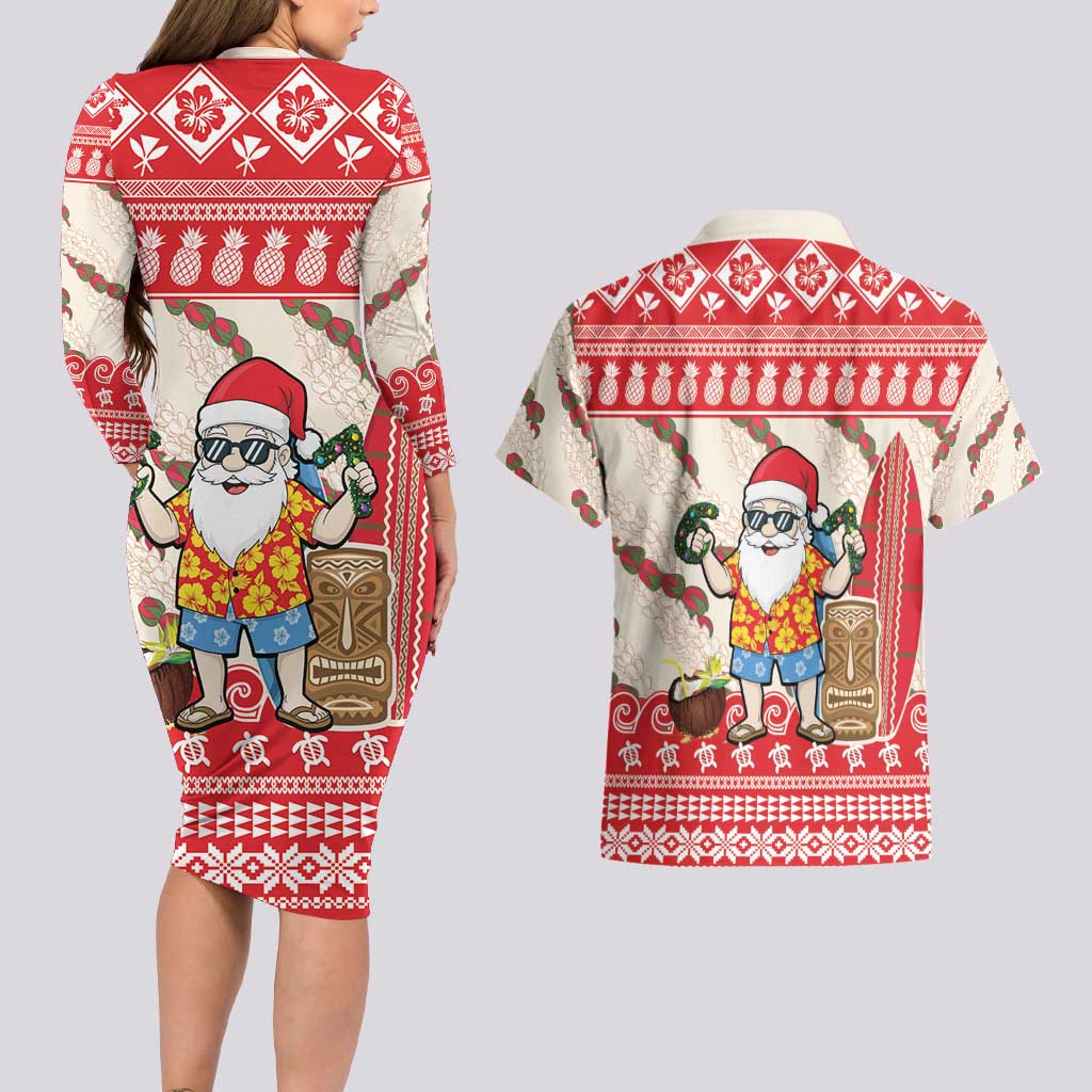 Hawaii Christmas Six Seven Couples Matching Long Sleeve Bodycon Dress and Hawaiian Shirt Mele Kalikimaka Funny Santa 67 Gen Alpha Slang - Polynesian Pride