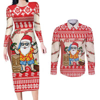 Hawaii Christmas Six Seven Couples Matching Long Sleeve Bodycon Dress and Long Sleeve Button Shirt Mele Kalikimaka Funny Santa 67 Gen Alpha Slang - Polynesian Pride