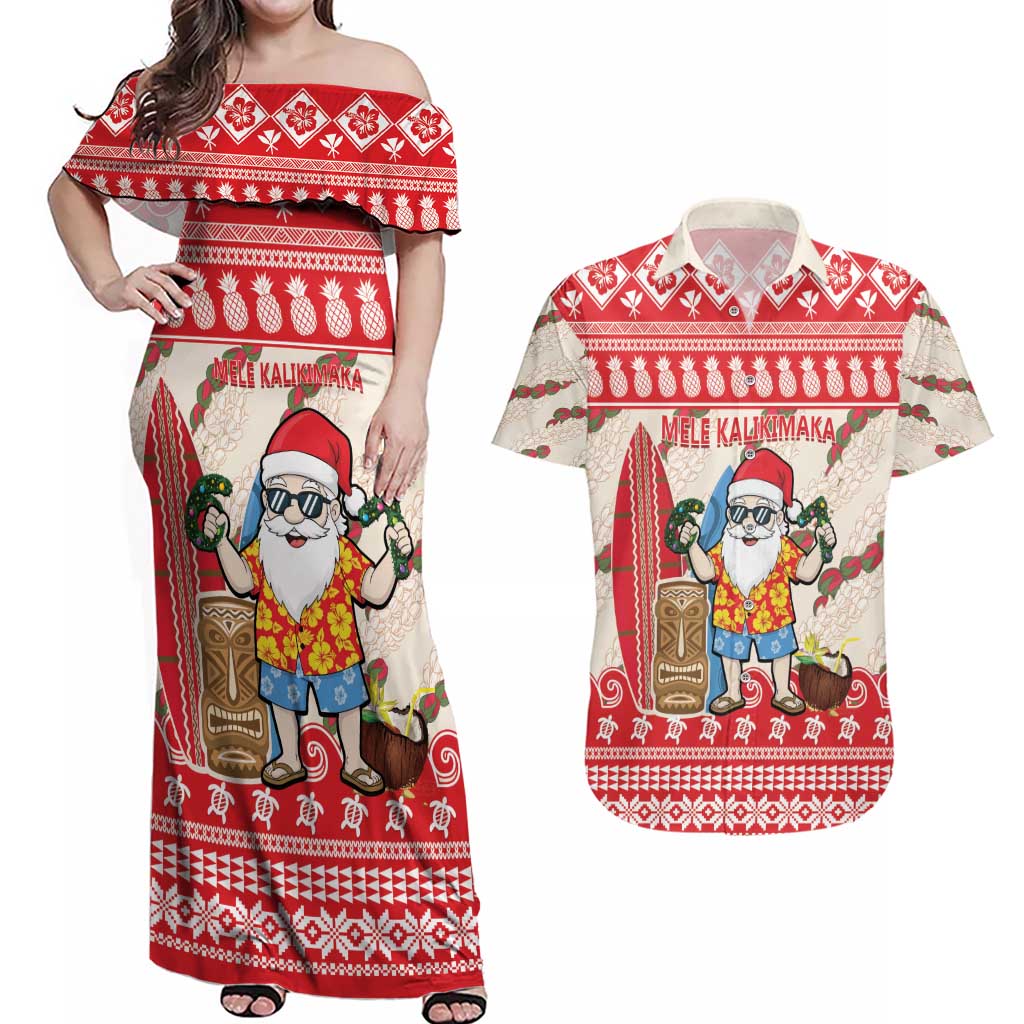 Hawaii Christmas Six Seven Couples Matching Off Shoulder Maxi Dress and Hawaiian Shirt Mele Kalikimaka Funny Santa 67 Gen Alpha Slang - Polynesian Pride