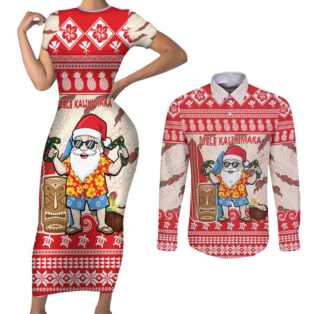 Hawaii Christmas Six Seven Couples Matching Short Sleeve Bodycon Dress and Long Sleeve Button Shirt Mele Kalikimaka Funny Santa 67 Gen Alpha Slang - Polynesian Pride